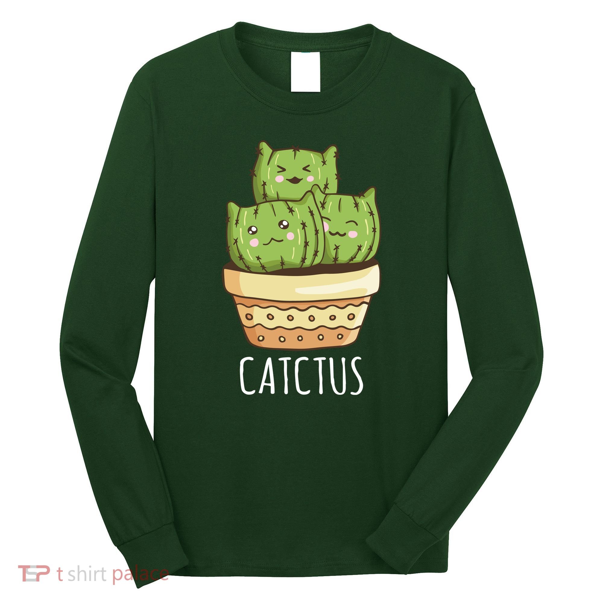 Cute Cactus Three Cats Long Sleeve Shirt