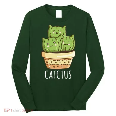 Cute Cactus Three Cats Long Sleeve Shirt
