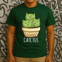 Cute Cactus Three Cats T-Shirt thumb 3
