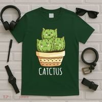 Cute Cactus Three Cats T-Shirt thumb 5