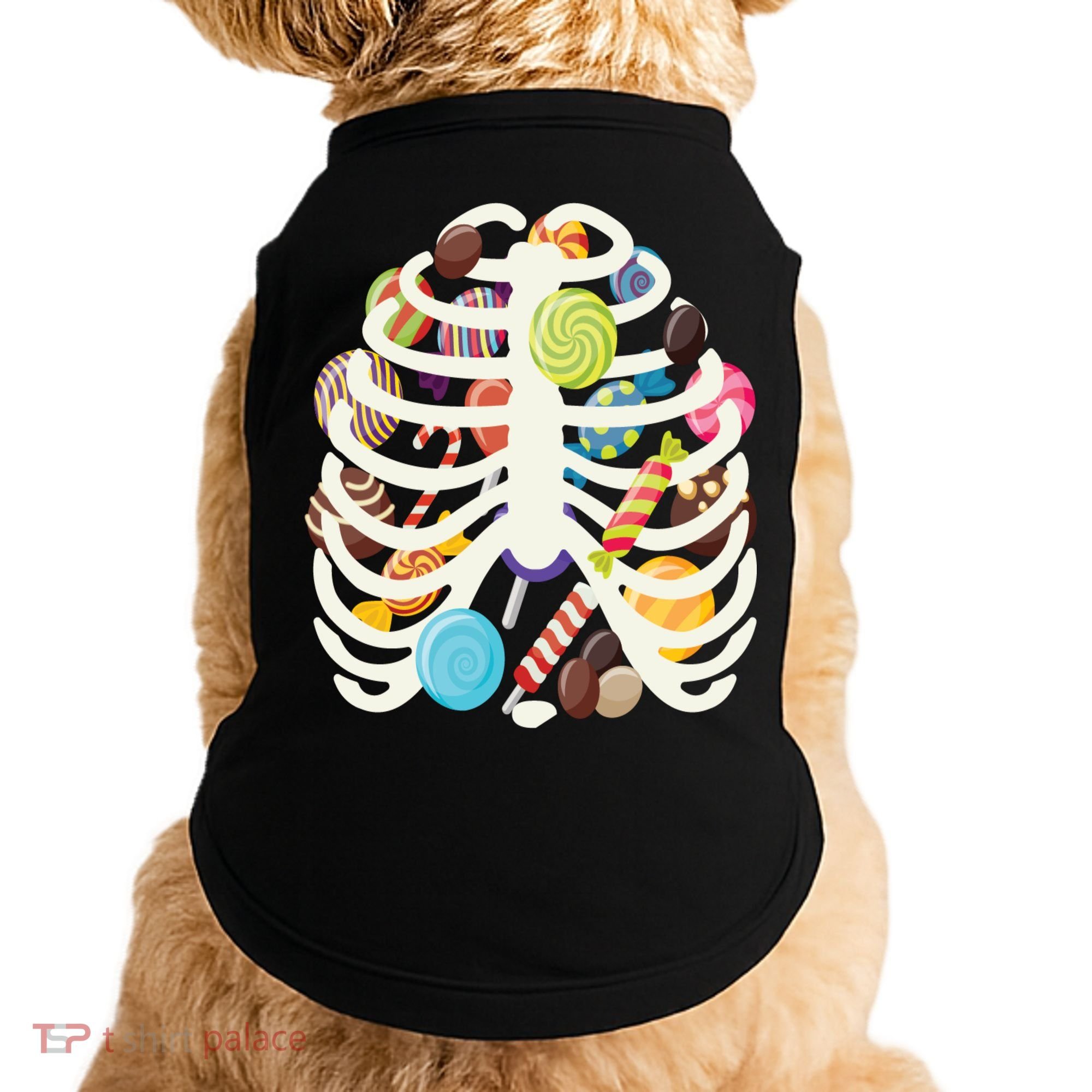Cute Candy Skeleton Rib Cage Halloween Doggie Tank