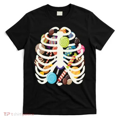 Cute Candy Skeleton Rib Cage Halloween T-Shirt