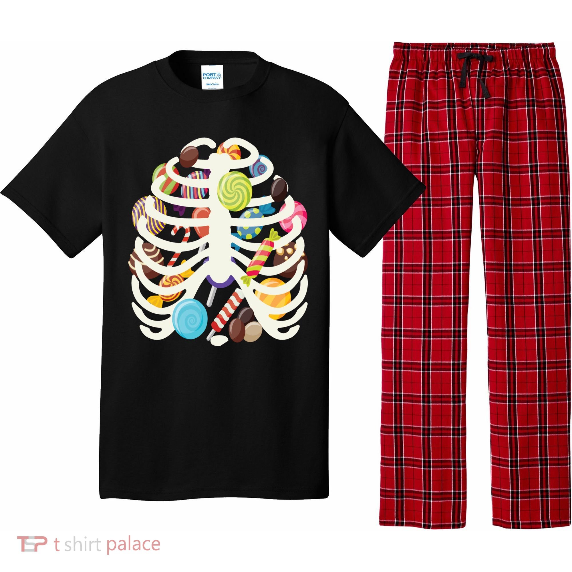 Cute Candy Skeleton Rib Cage Halloween Pajama Set
