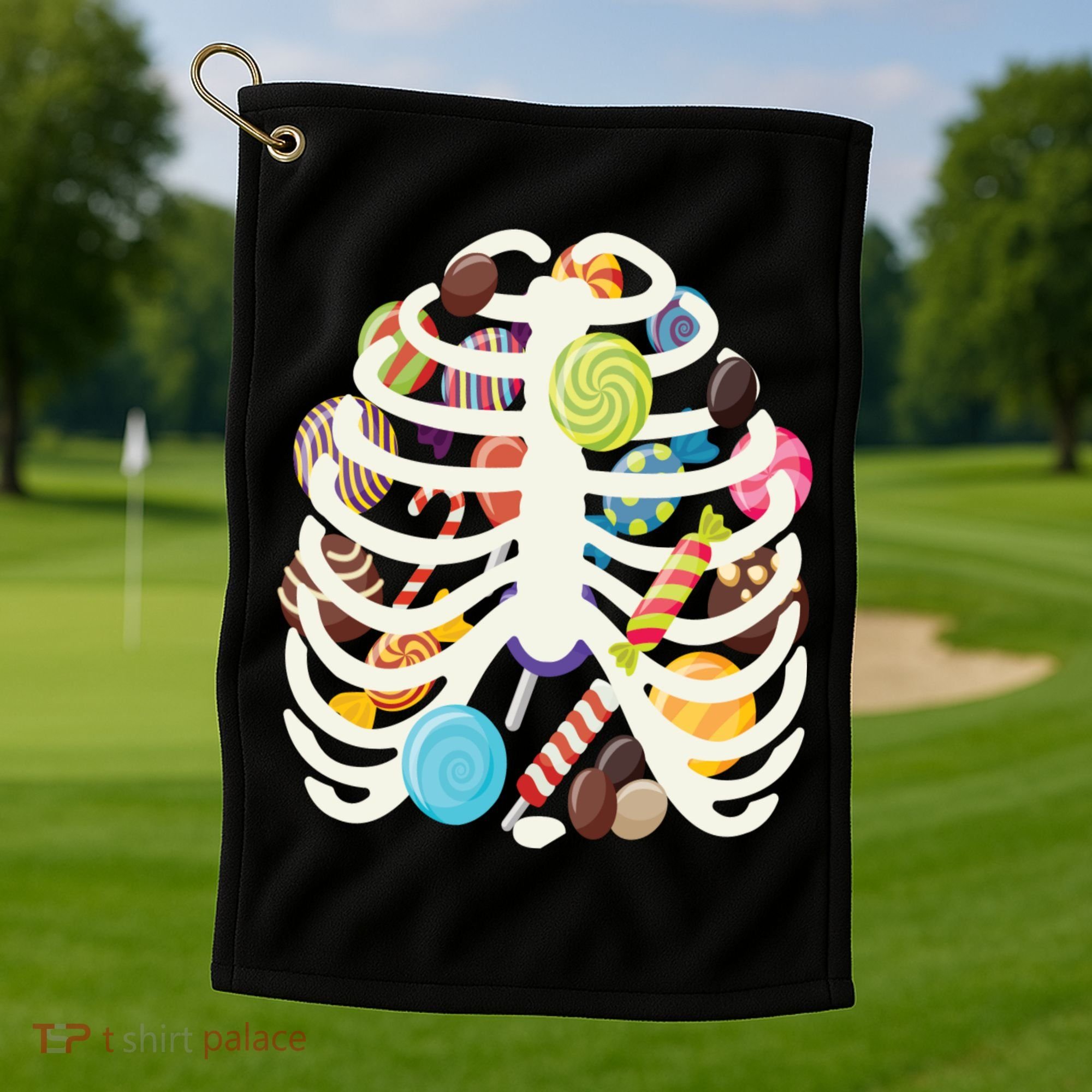 Cute Candy Skeleton Rib Cage Halloween Golf Towel