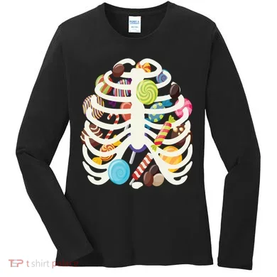 Cute Candy Skeleton Rib Cage Halloween Women's Long Sleeve Shirt