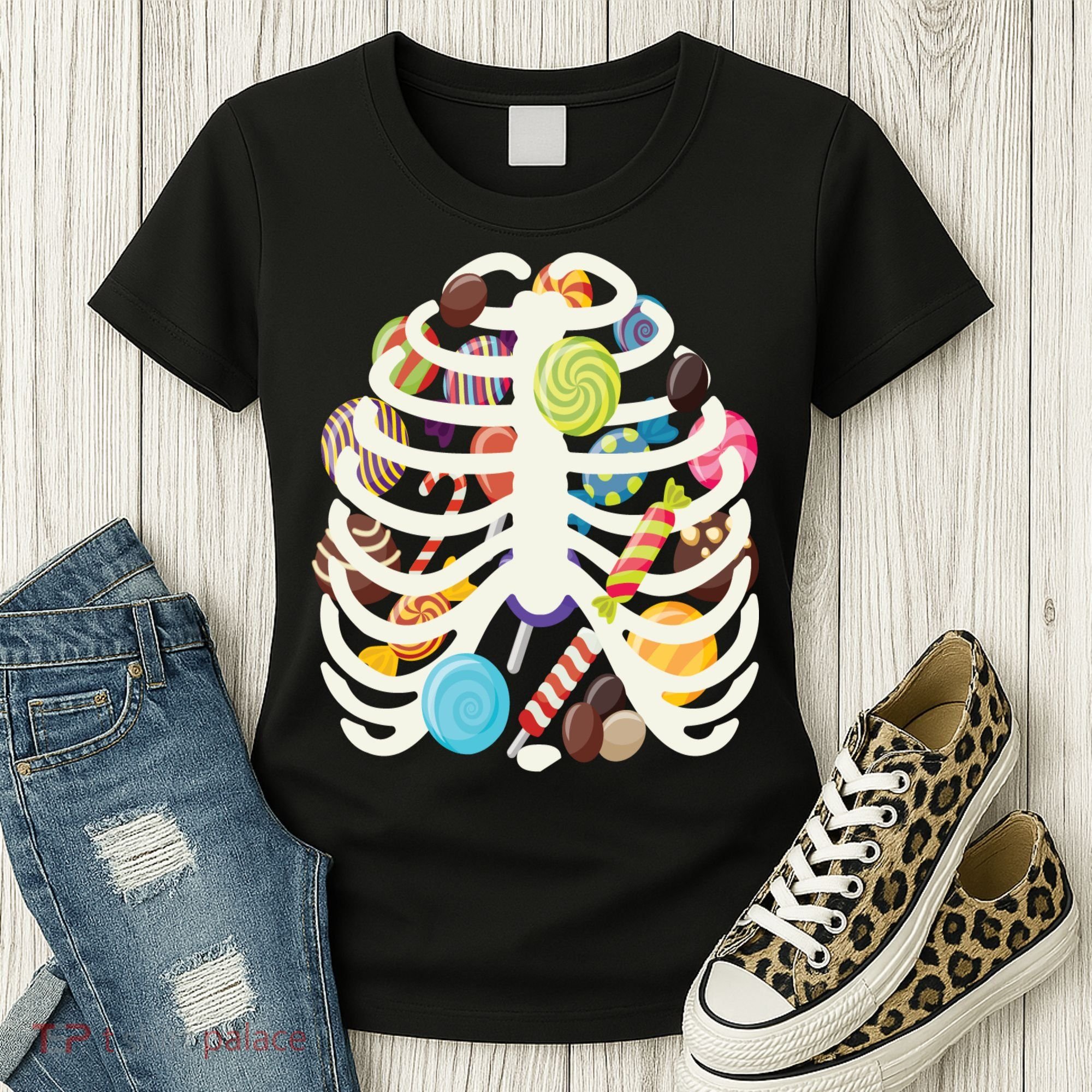 Cute Candy Skeleton Rib Cage Halloween Women's T-Shirt