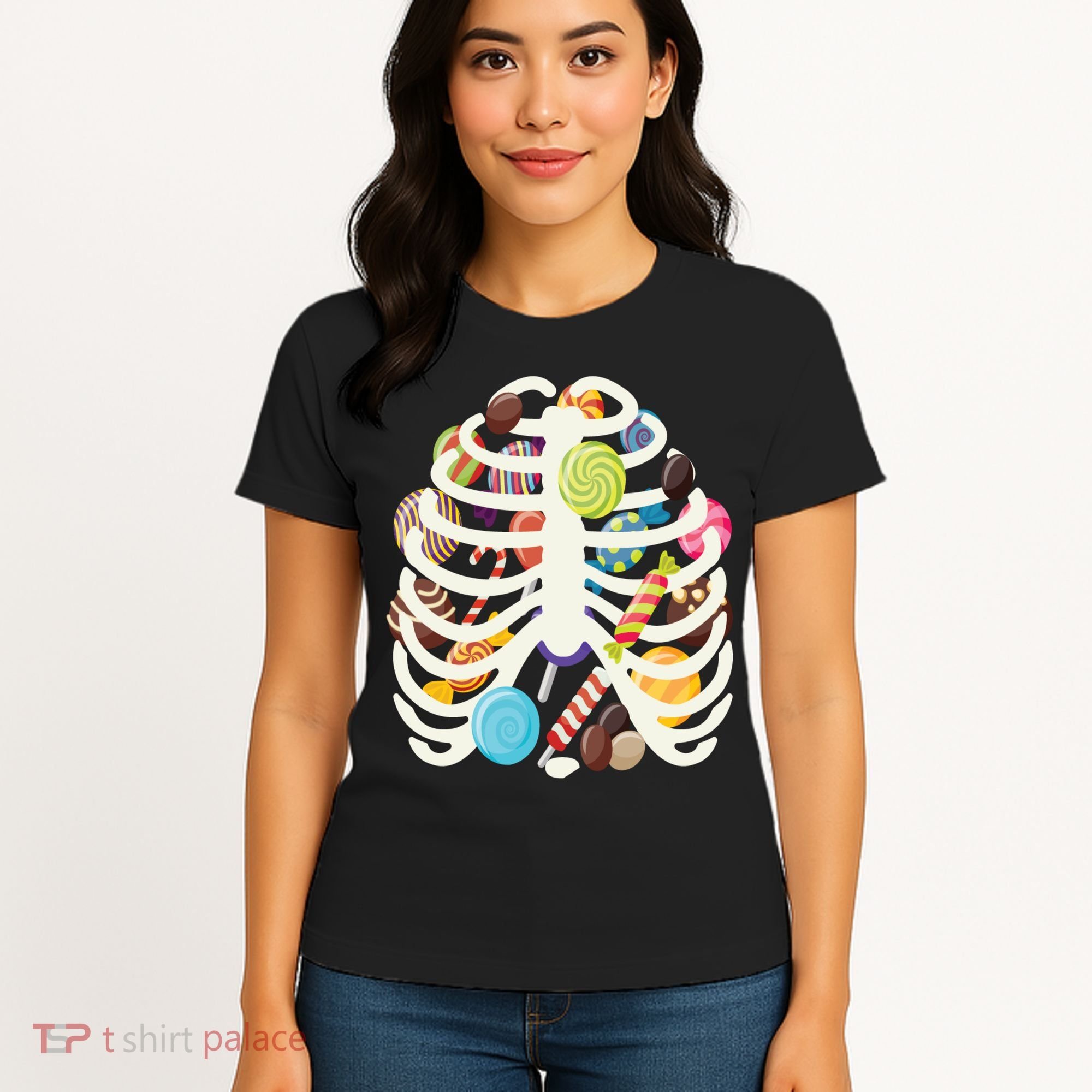 Cute Candy Skeleton Rib Cage Halloween Women's T-Shirt