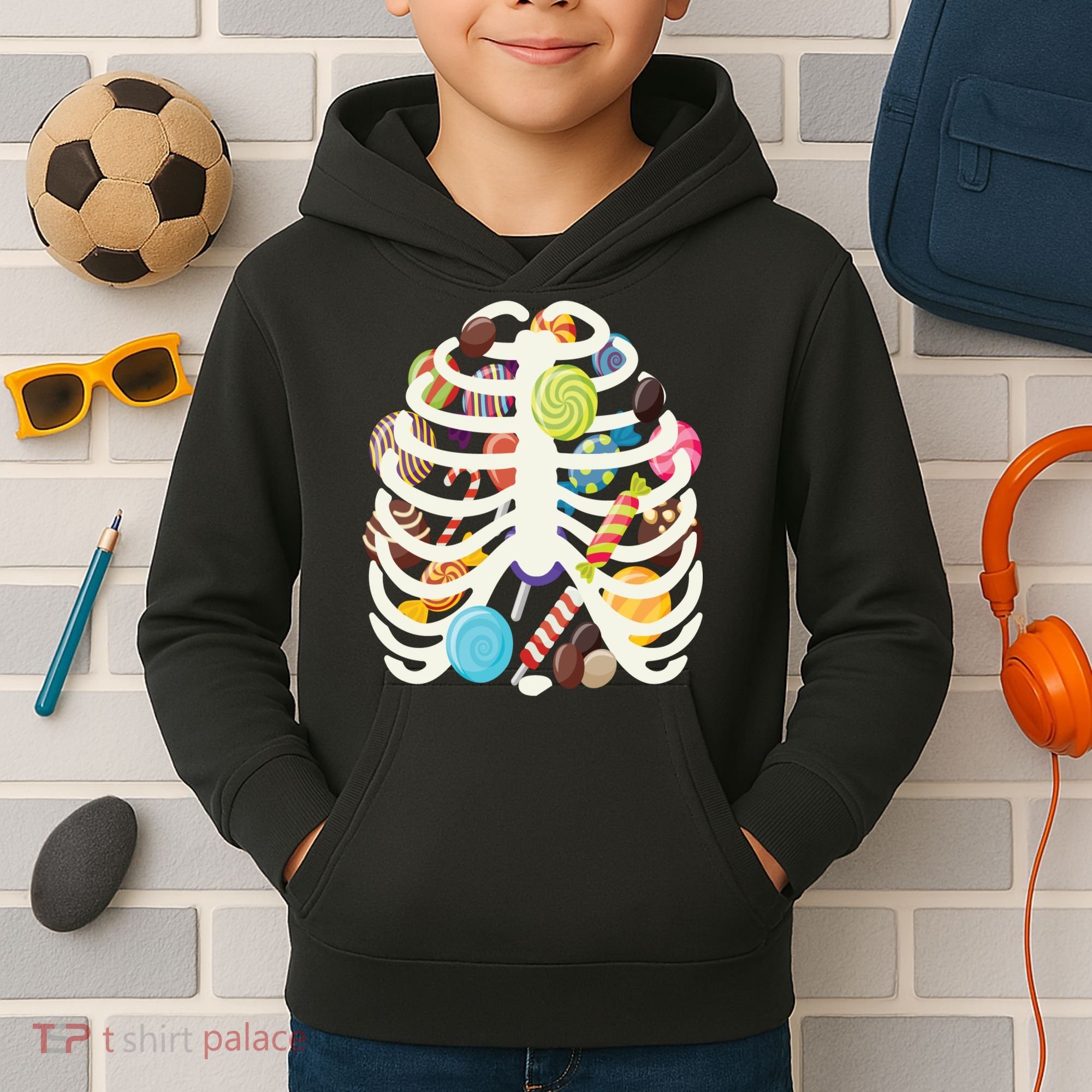 Cute Candy Skeleton Rib Cage Halloween Kids Hoodie