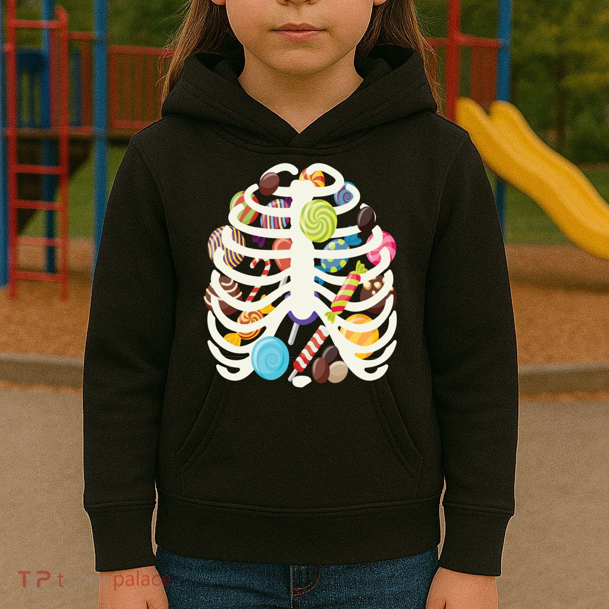 Cute Candy Skeleton Rib Cage Halloween Kids Hoodie