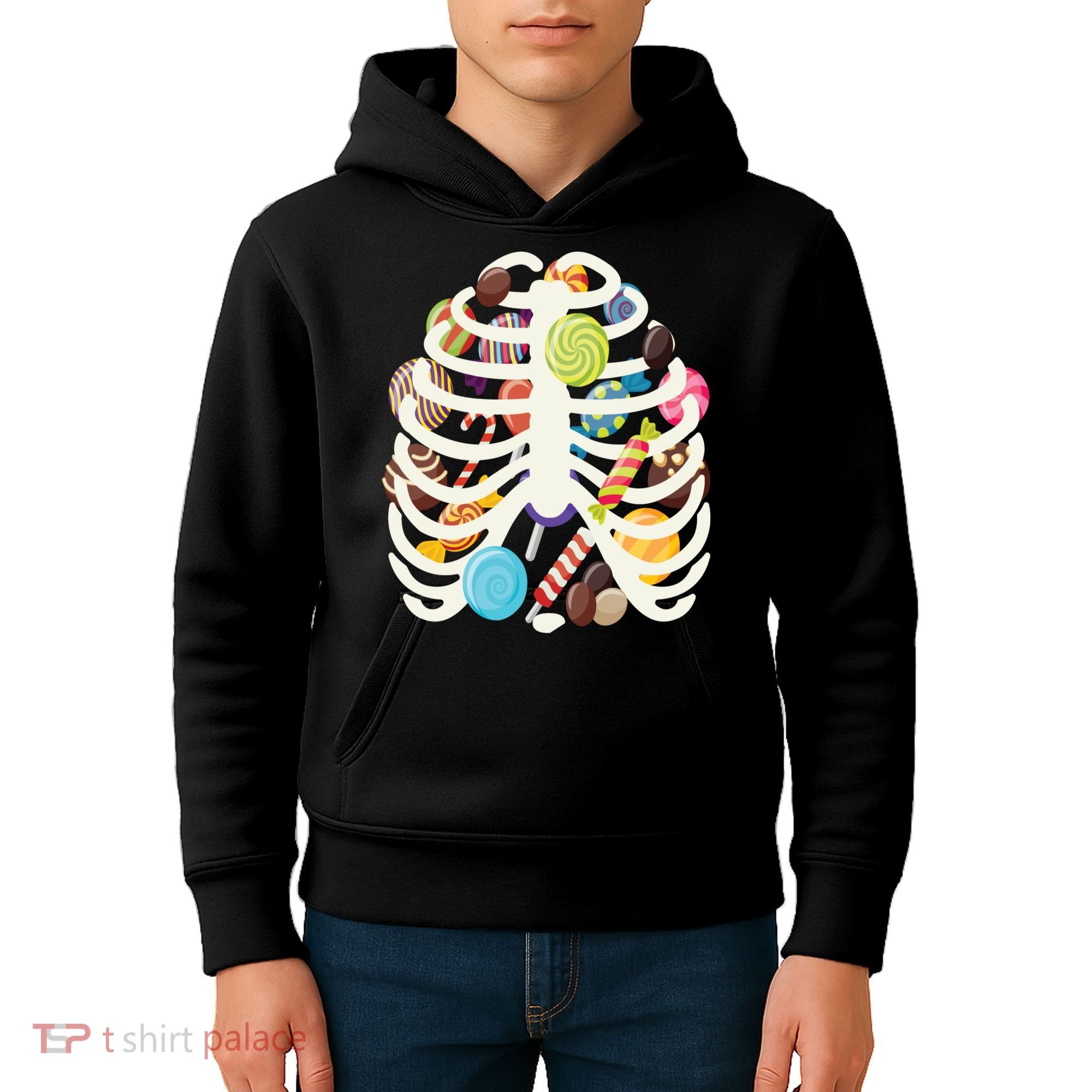 Cute Candy Skeleton Rib Cage Halloween Kids Hoodie