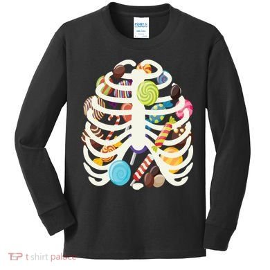 Cute Candy Skeleton Rib Cage Halloween Kids Long Sleeve Shirt
