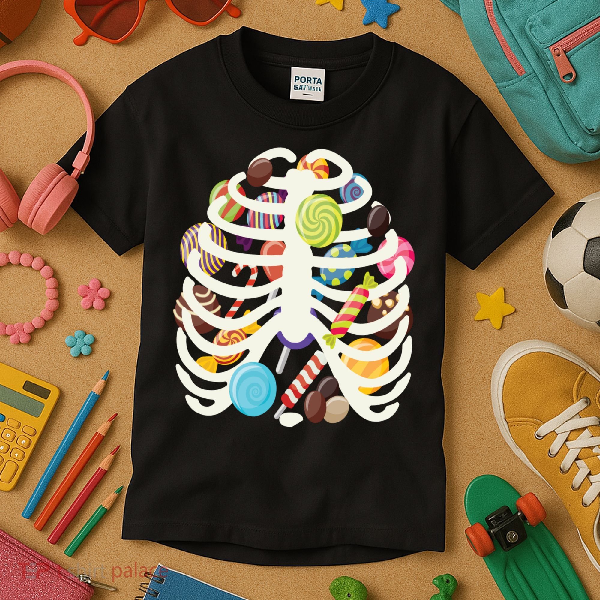 Cute Candy Skeleton Rib Cage Halloween Kids T-Shirt