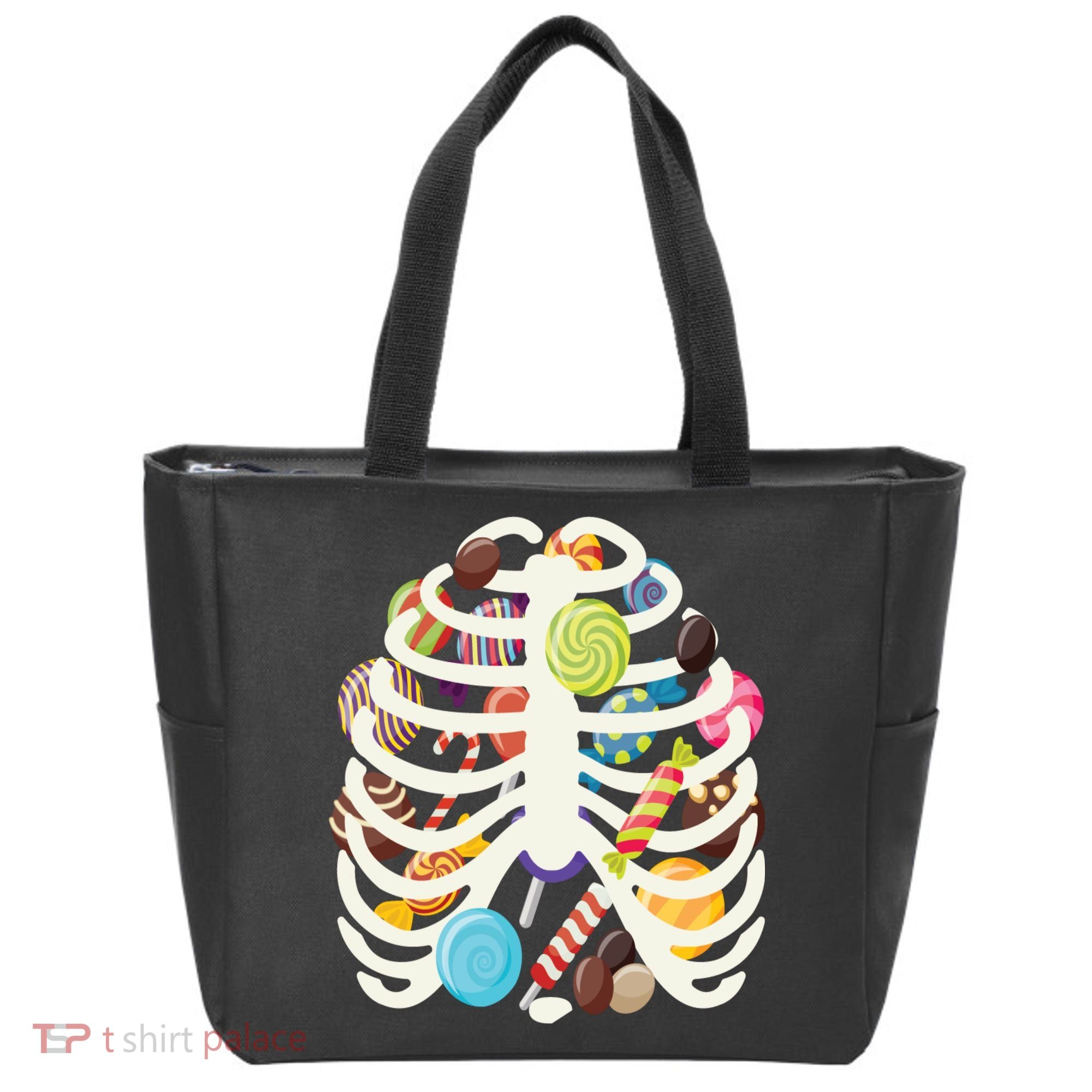 Cute Candy Skeleton Rib Cage Halloween Tote Bag
