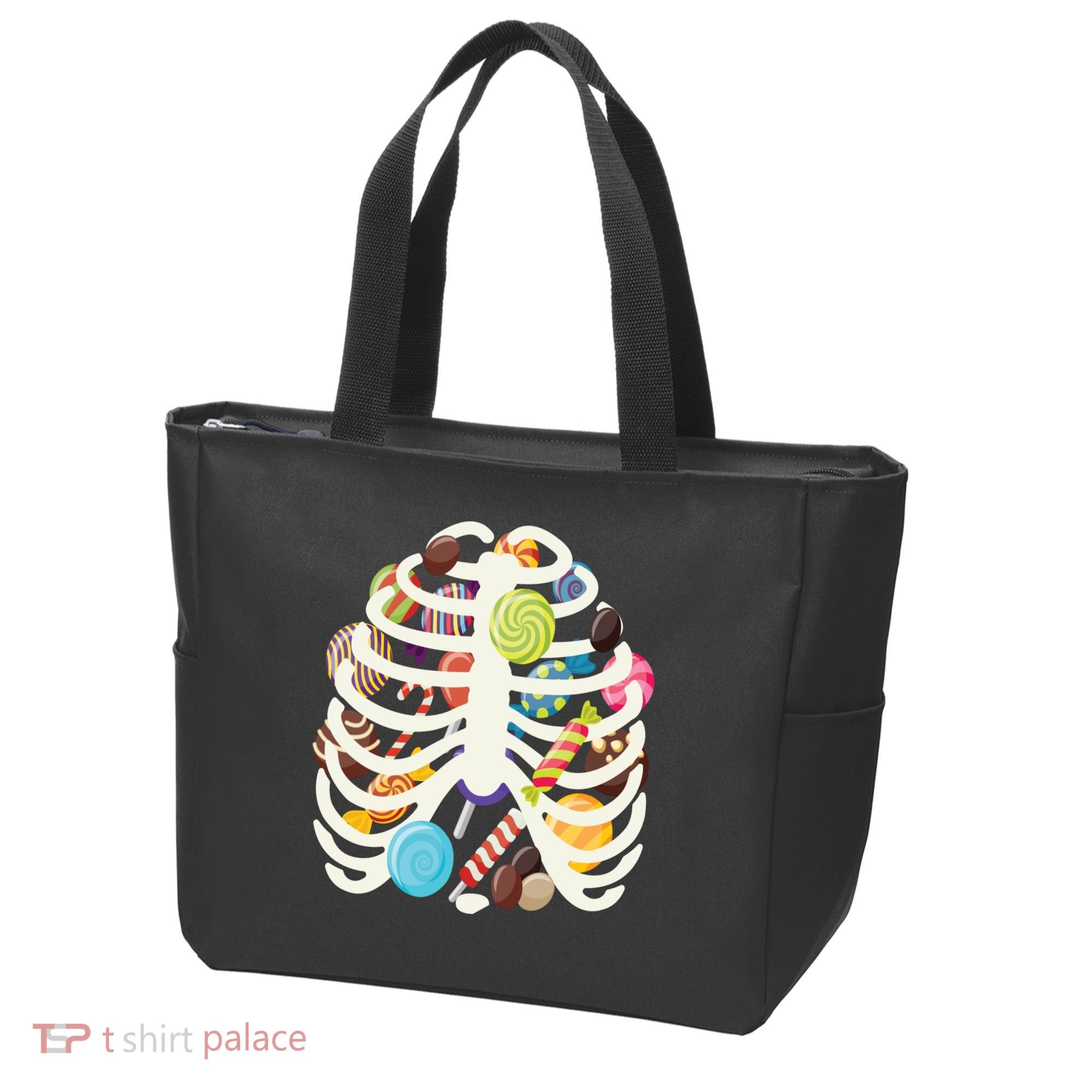 Cute Candy Skeleton Rib Cage Halloween Tote Bag