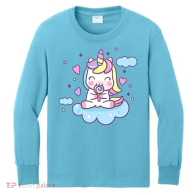 Cute Candy Unicorn Kids Long Sleeve Shirt