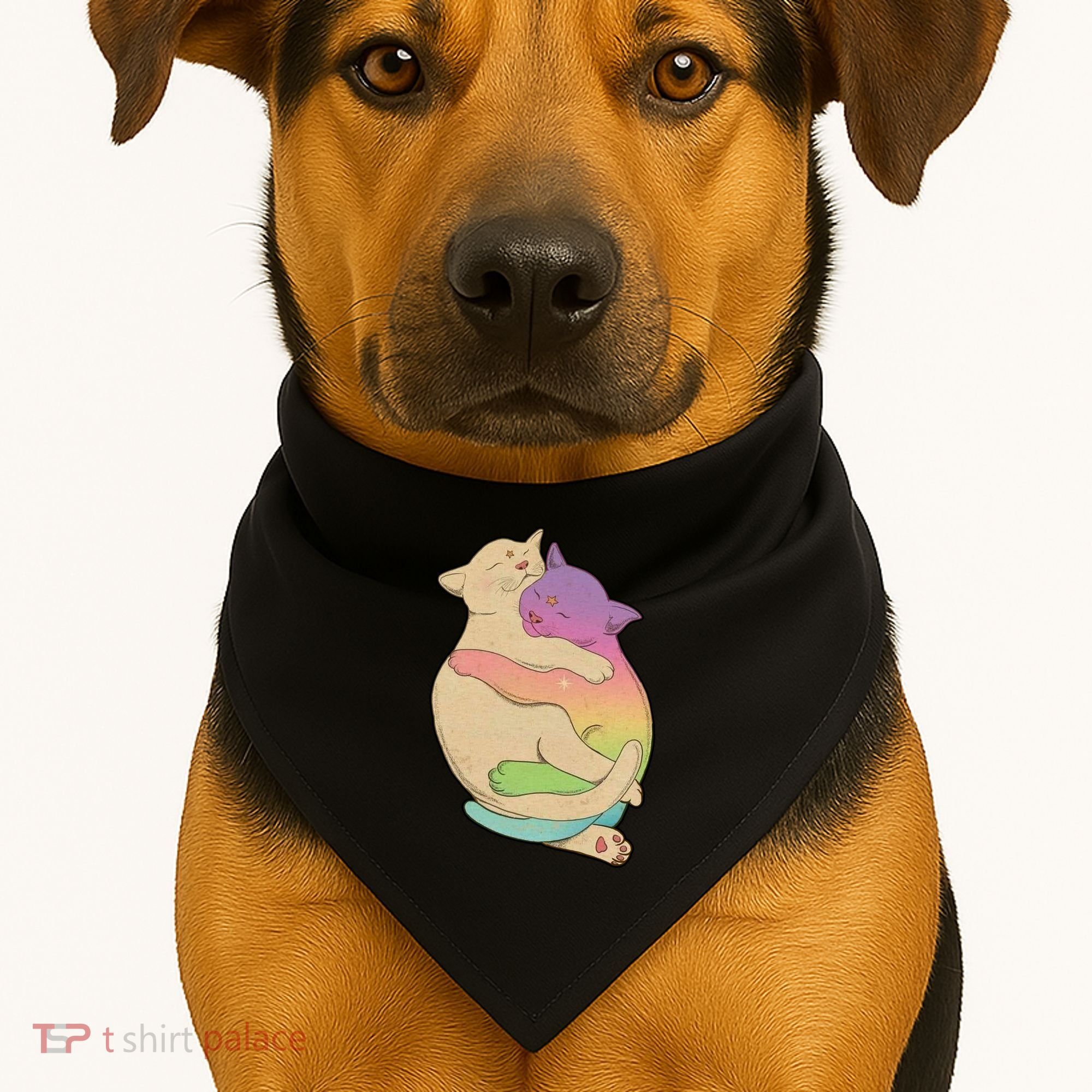 Cute Cat Love Hugging Out USA-Made Doggie Bandana