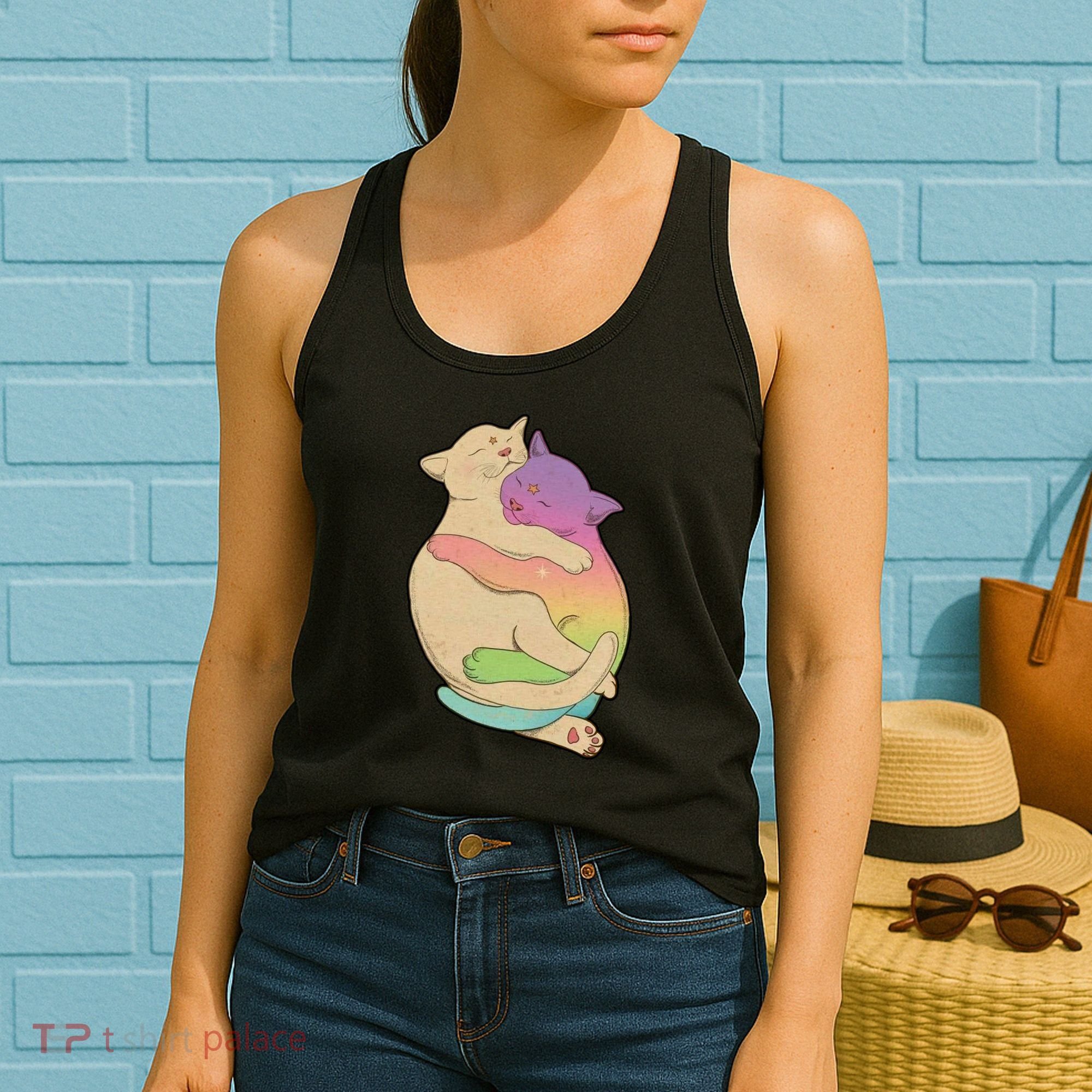 Cute Cat Love Hugging Out Women's Tank Top