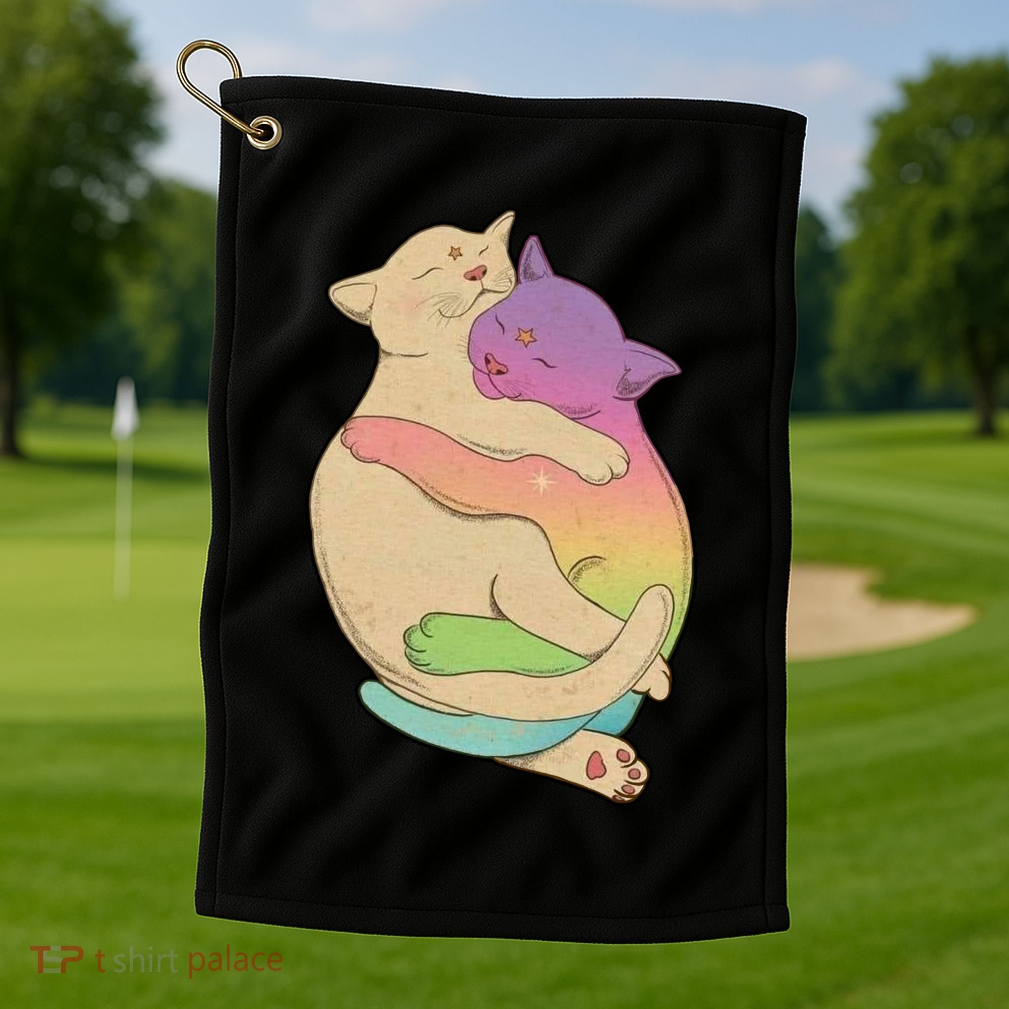 Cute Cat Love Hugging Out Golf Towel
