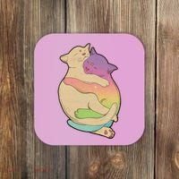 Cute Cat Love Hugging Out Coaster thumb 0