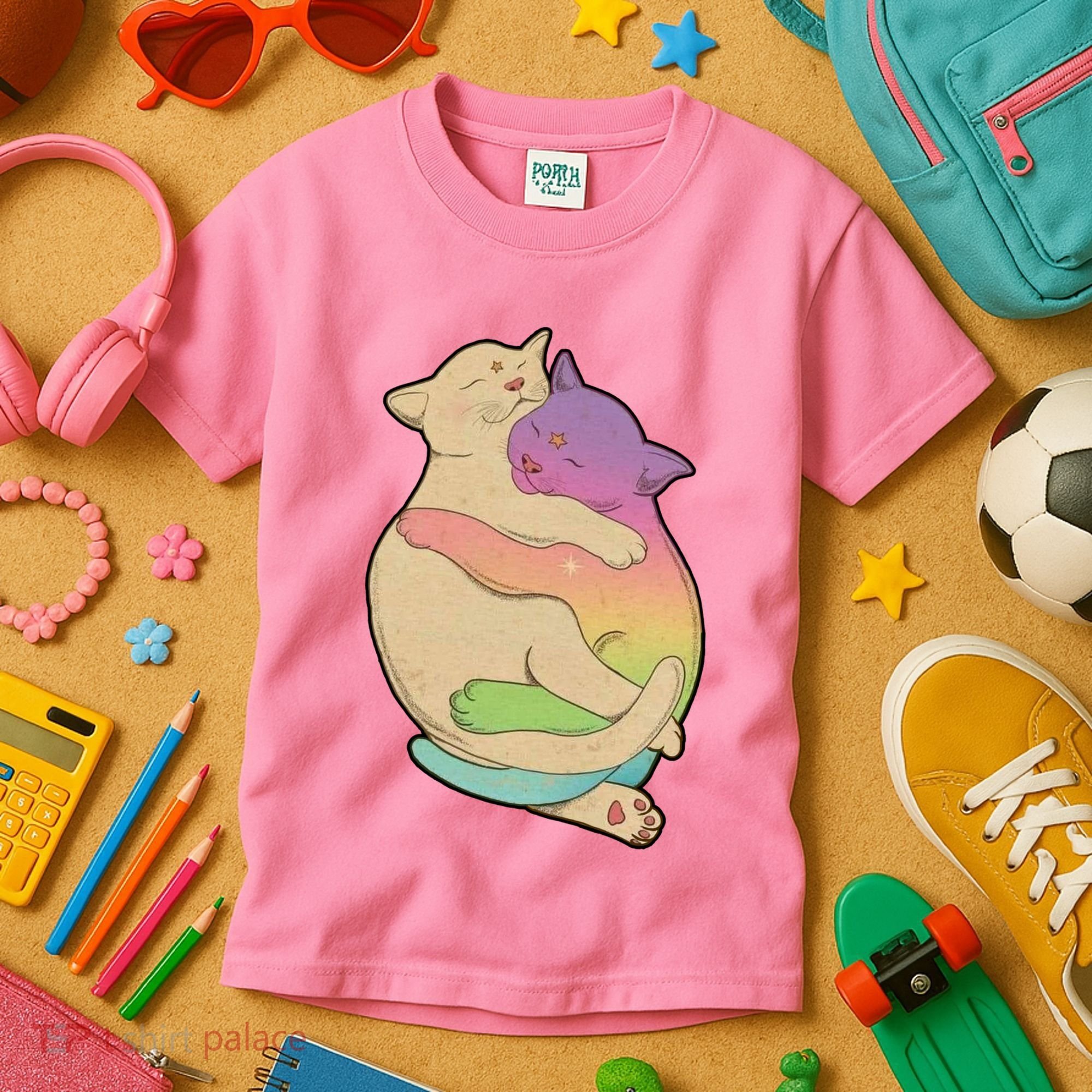 Cute Cat Love Hugging Out Kids T-Shirt