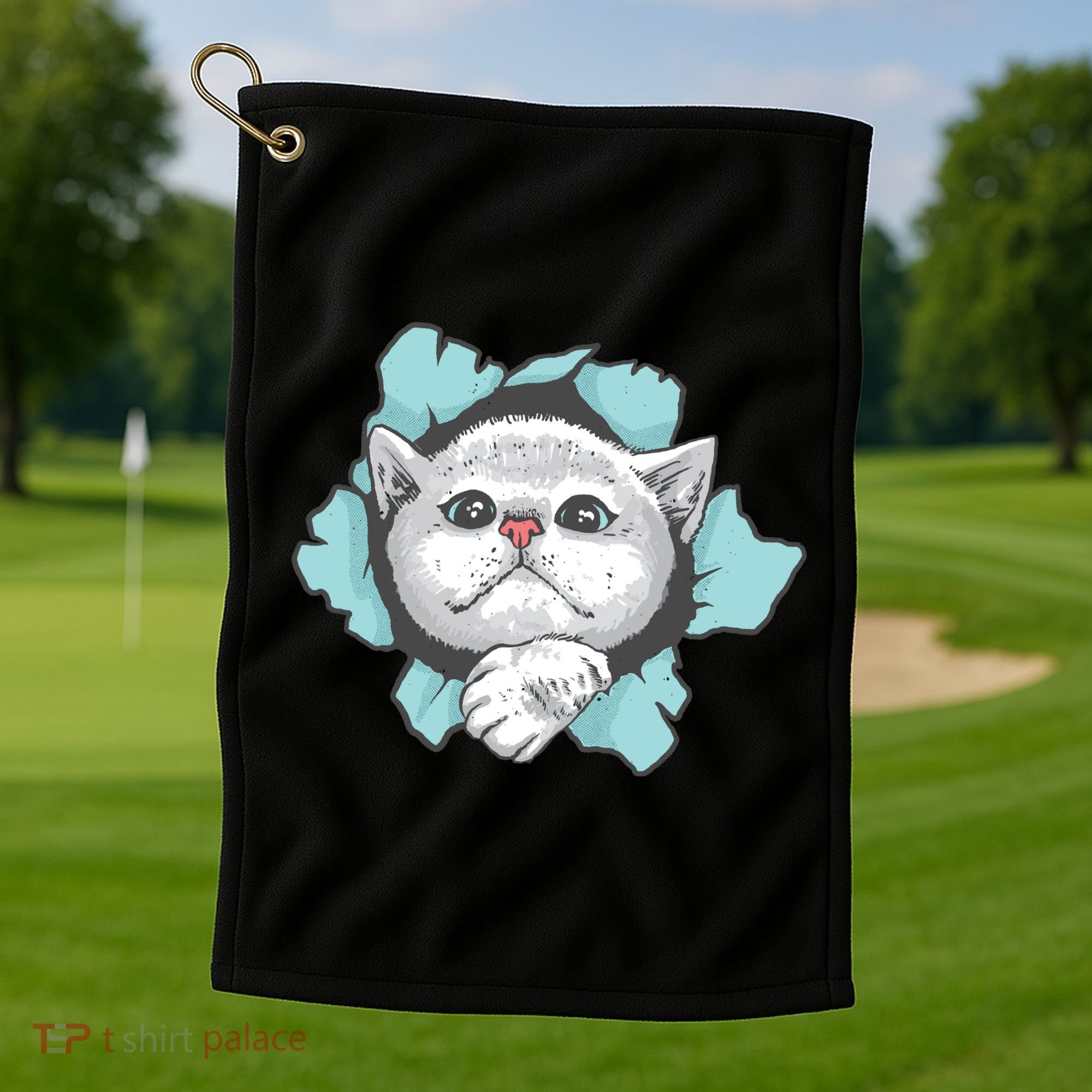 Cute Cat Through Hole Golf Towel