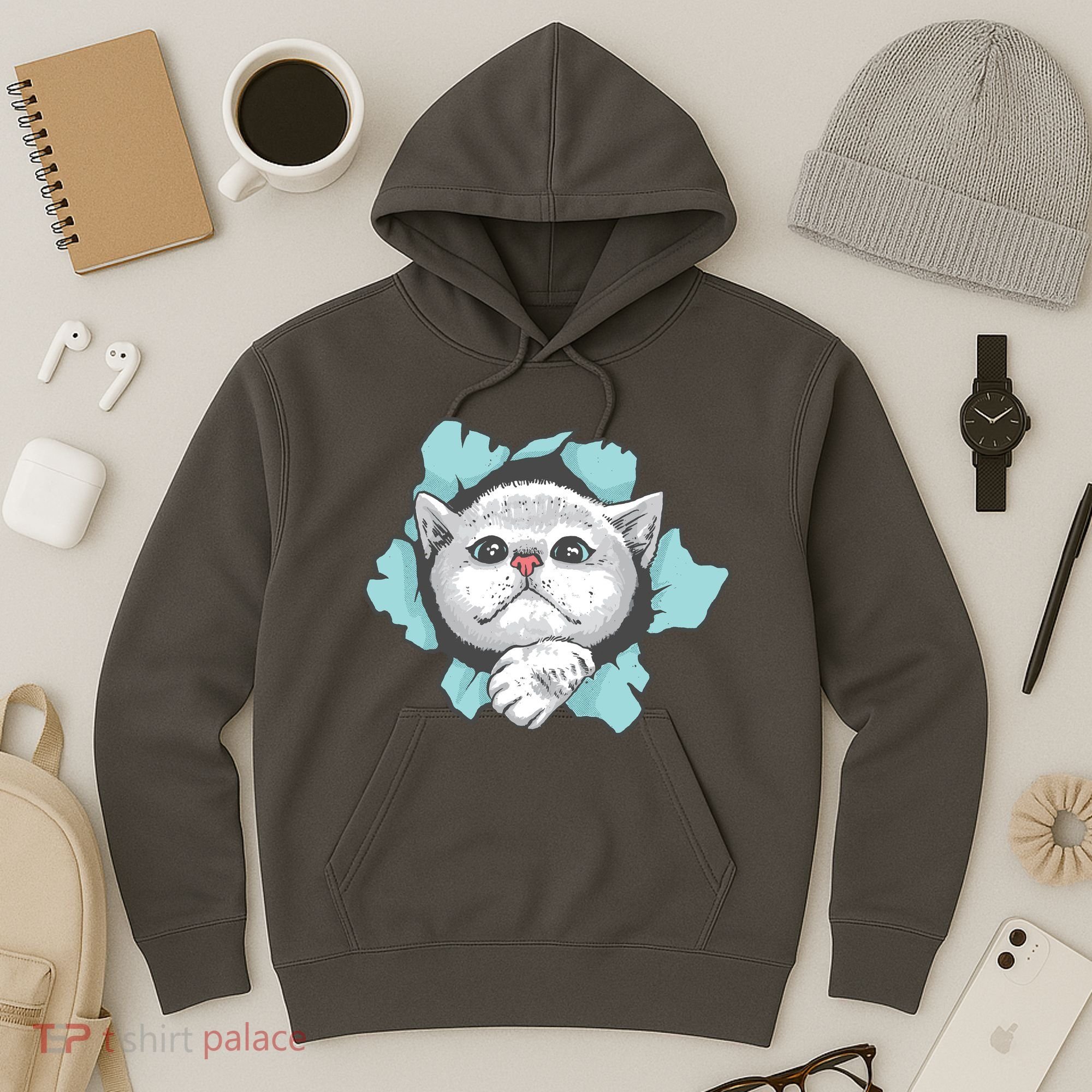 Cute Cat Through Hole Hoodie