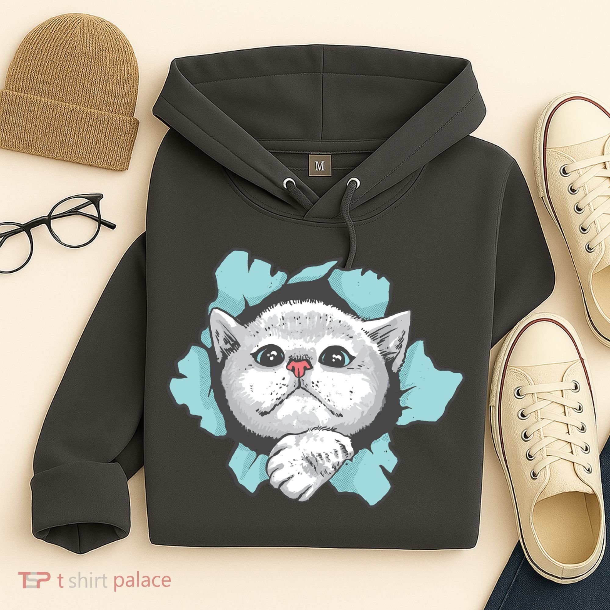Cute Cat Through Hole Hoodie