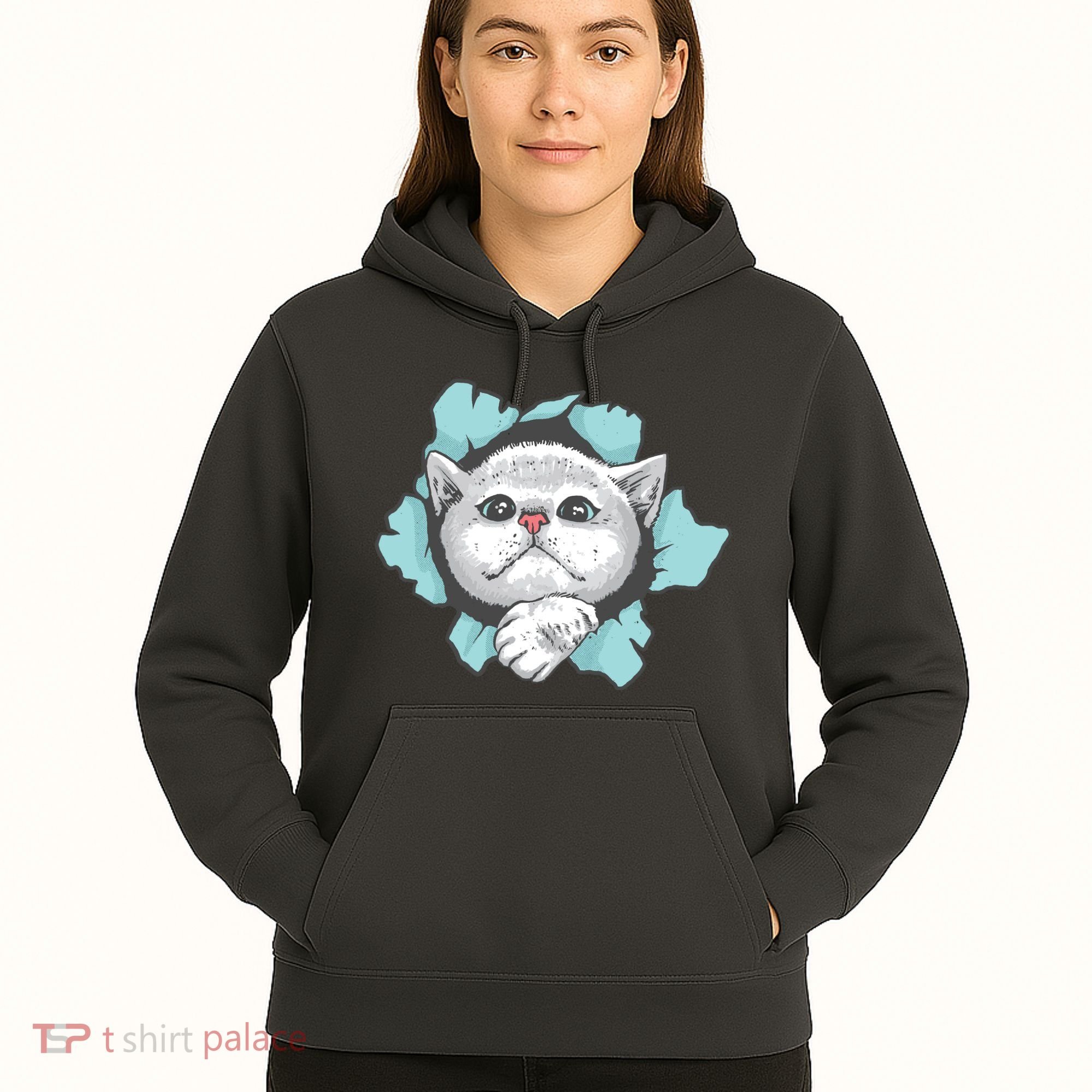 Cute Cat Through Hole Hoodie