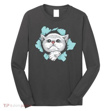 Cute Cat Through Hole Long Sleeve Shirt