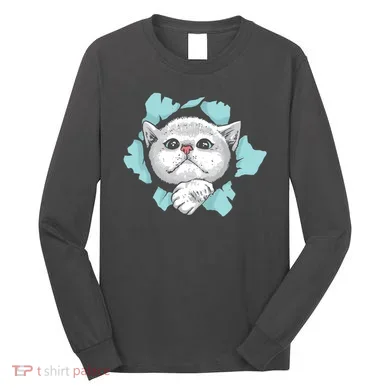 Cute Cat Through Hole Long Sleeve Shirt
