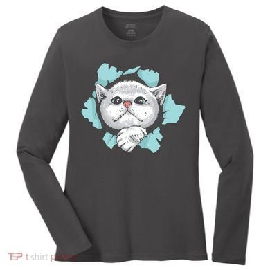 Cute Cat Through Hole Women's Long Sleeve Shirt
