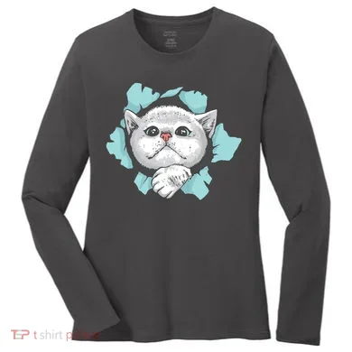 Cute Cat Through Hole Women's Long Sleeve Shirt
