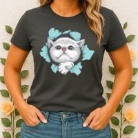 Cute Cat Through Hole Women's T-Shirt thumb 2