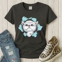 Cute Cat Through Hole Women's T-Shirt thumb 3