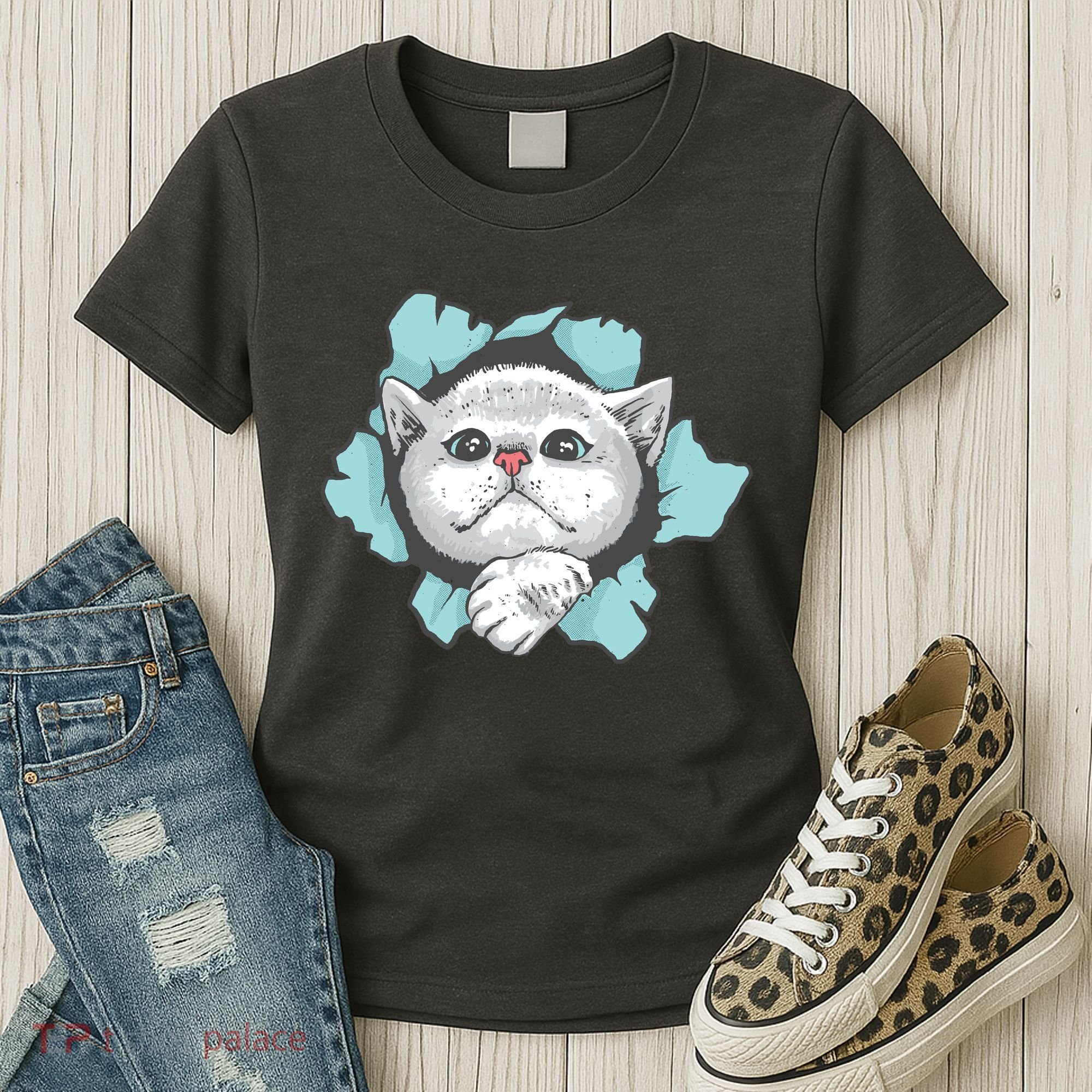 Cute Cat Through Hole Women's T-Shirt