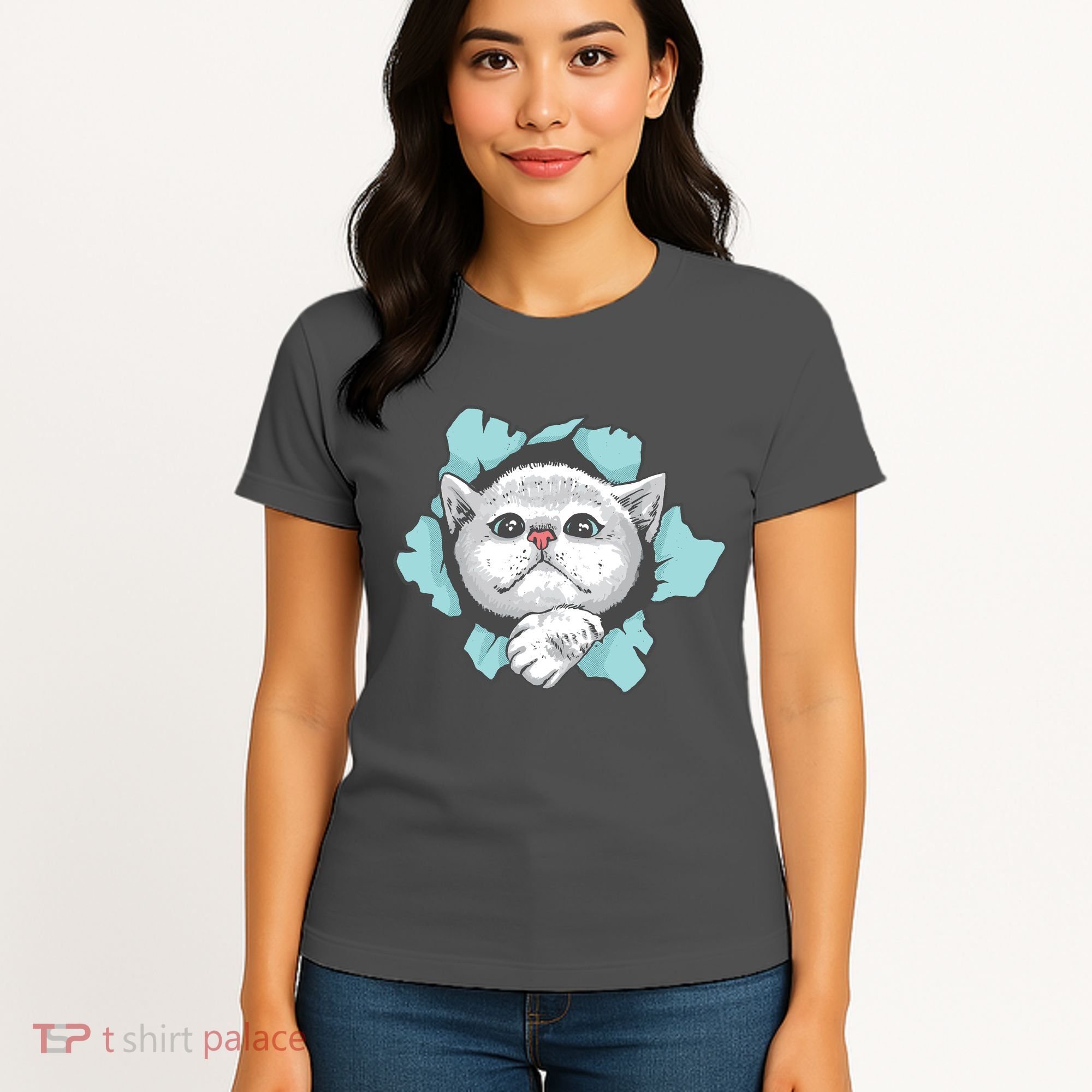 Cute Cat Through Hole Women's T-Shirt