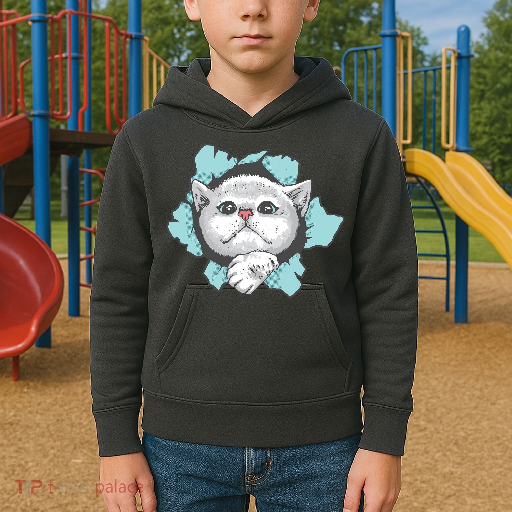 Cute Cat Through Hole Kids Hoodie