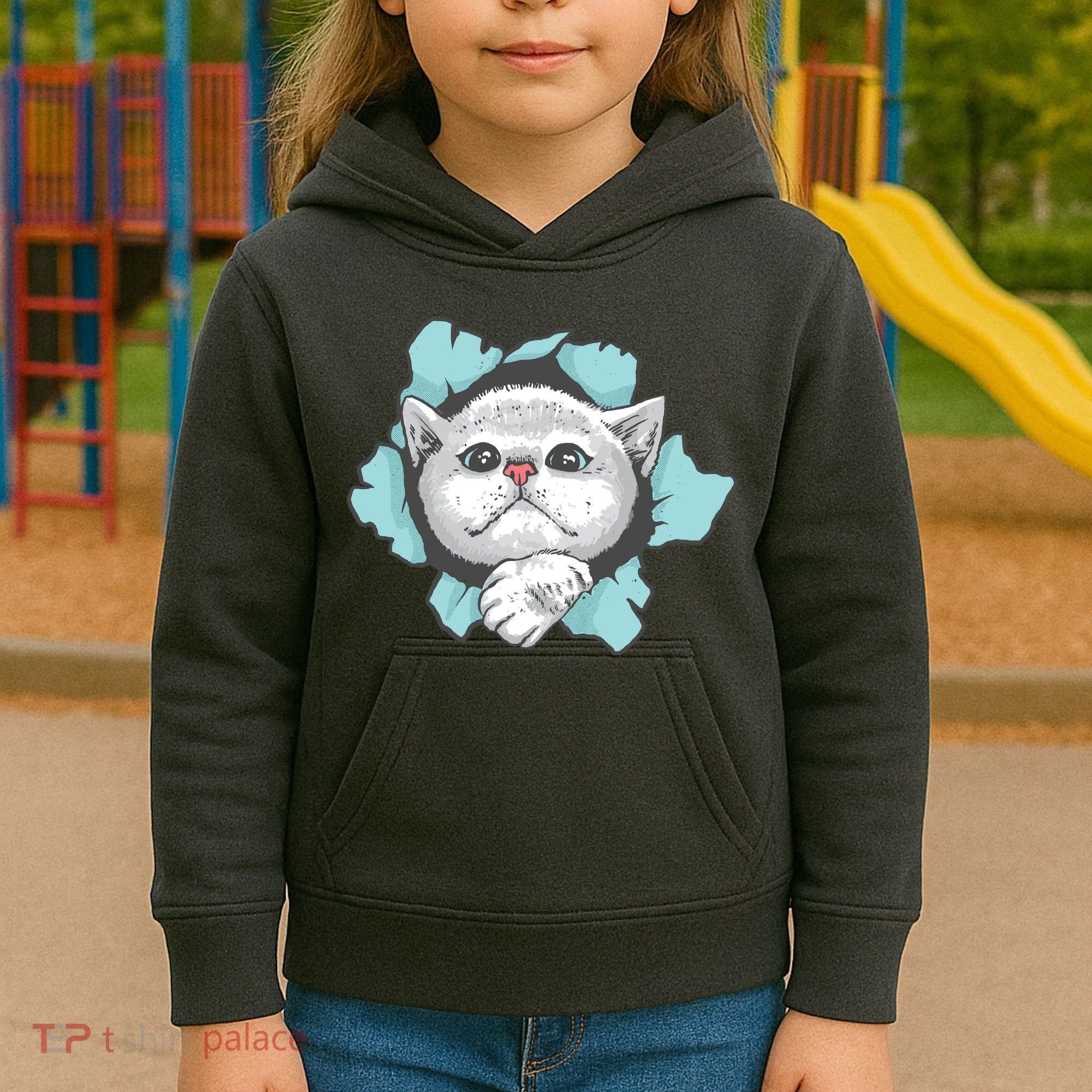 Cute Cat Through Hole Kids Hoodie