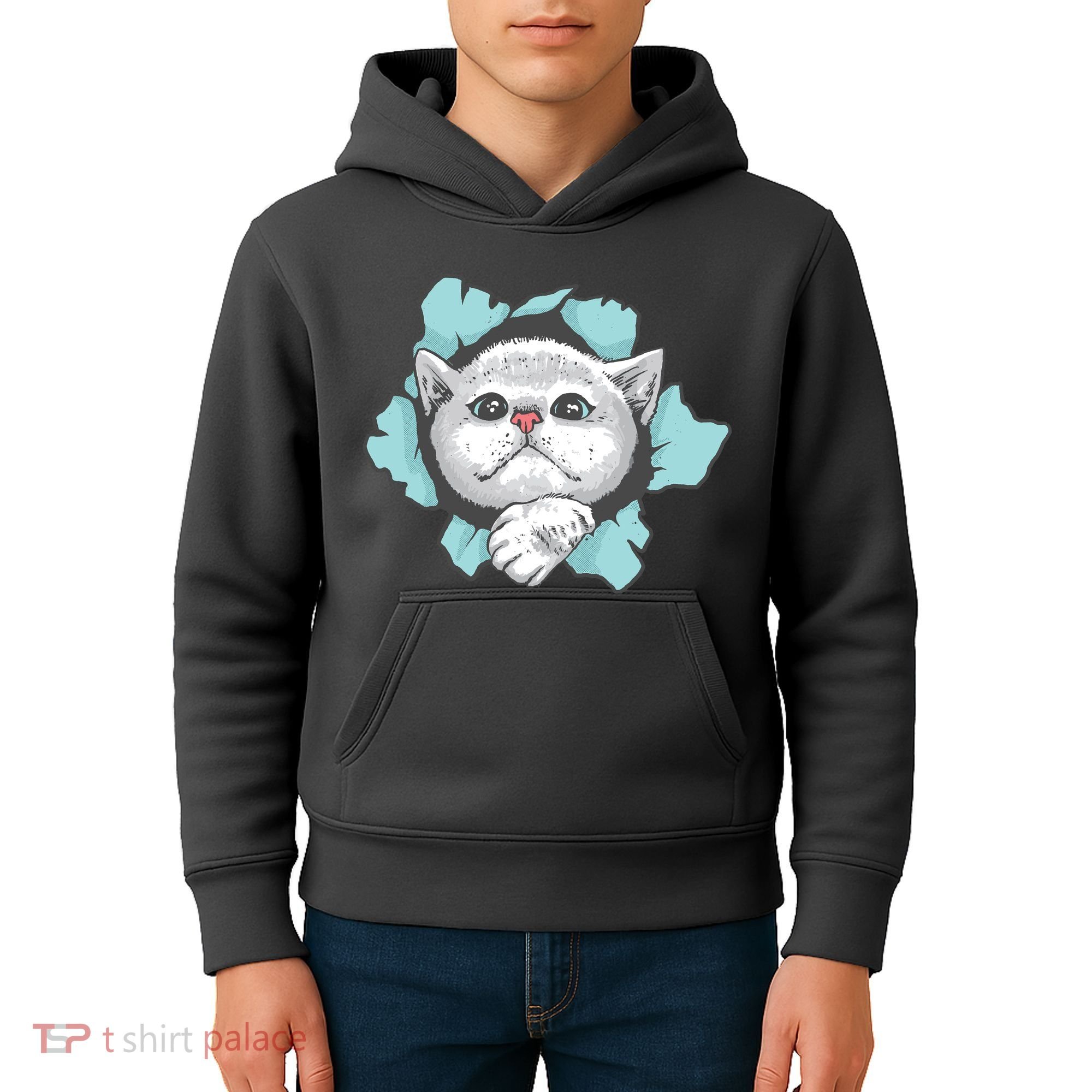 Cute Cat Through Hole Kids Hoodie