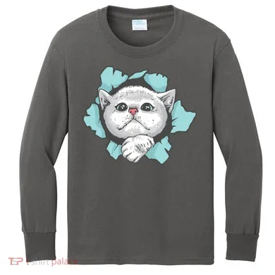 Cute Cat Through Hole Kids Long Sleeve Shirt