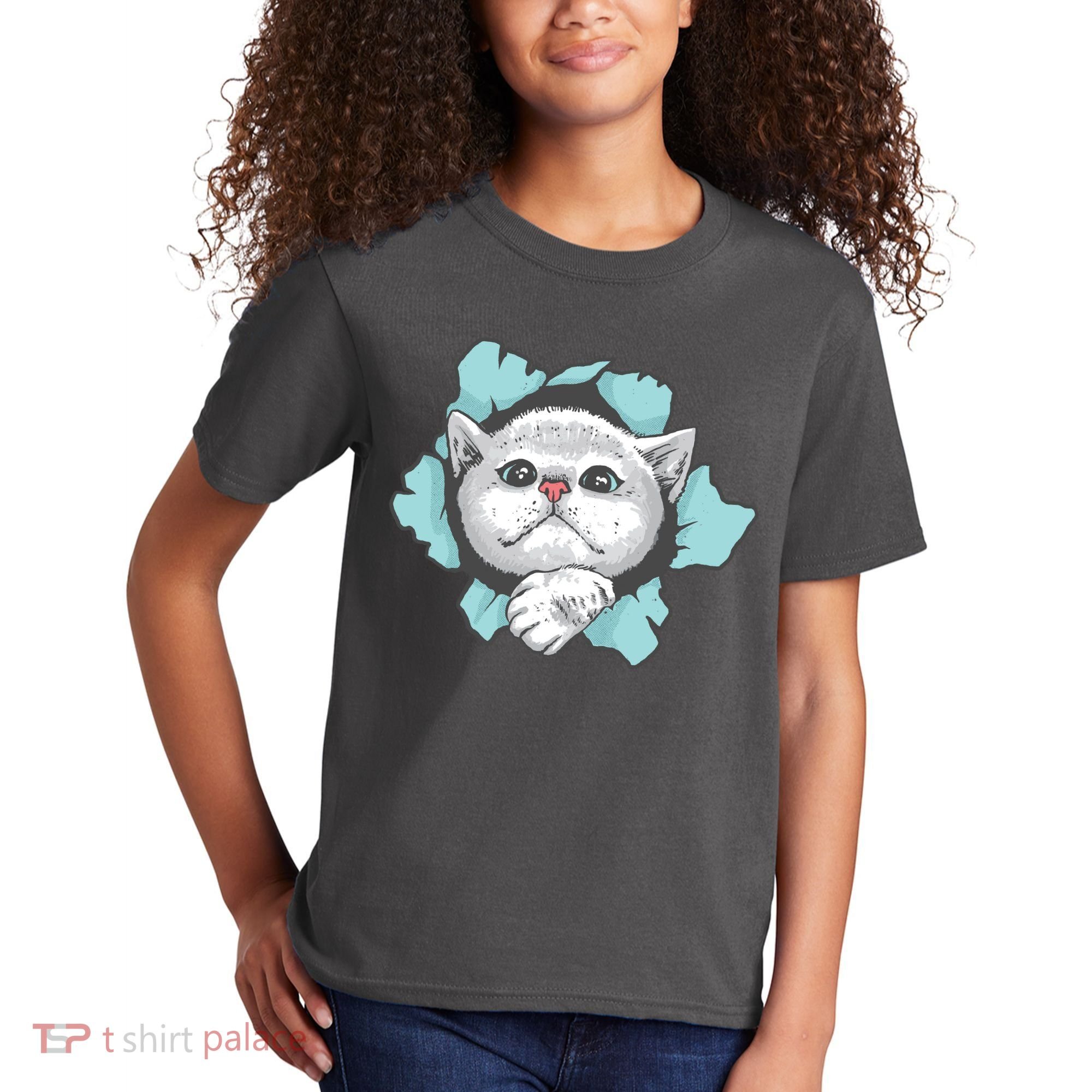 Cute Cat Through Hole Kids T-Shirt