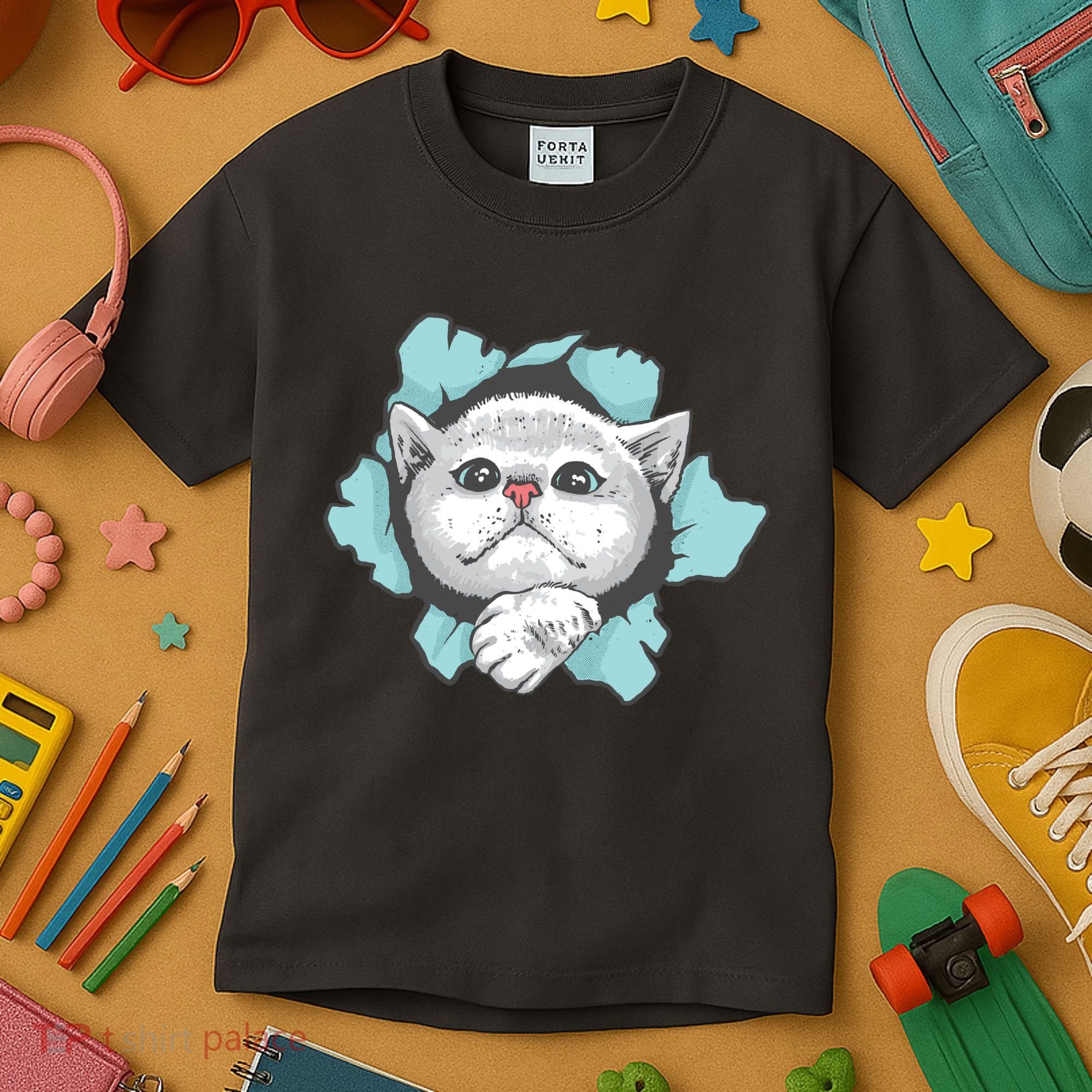 Cute Cat Through Hole Kids T-Shirt