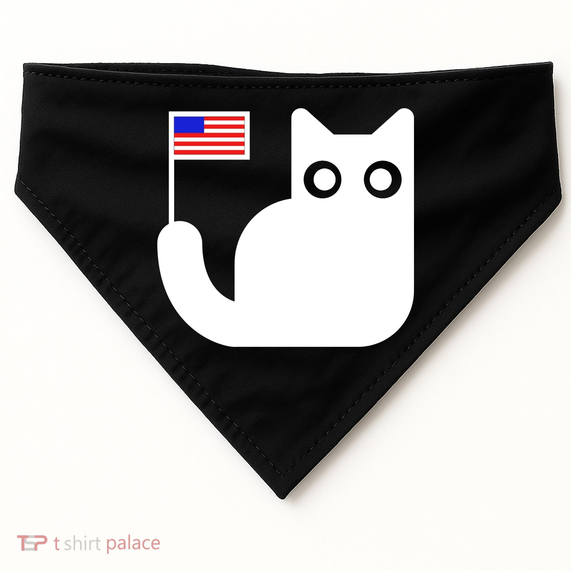 Cute Cat USA Tail Flag USA-Made Doggie Bandana