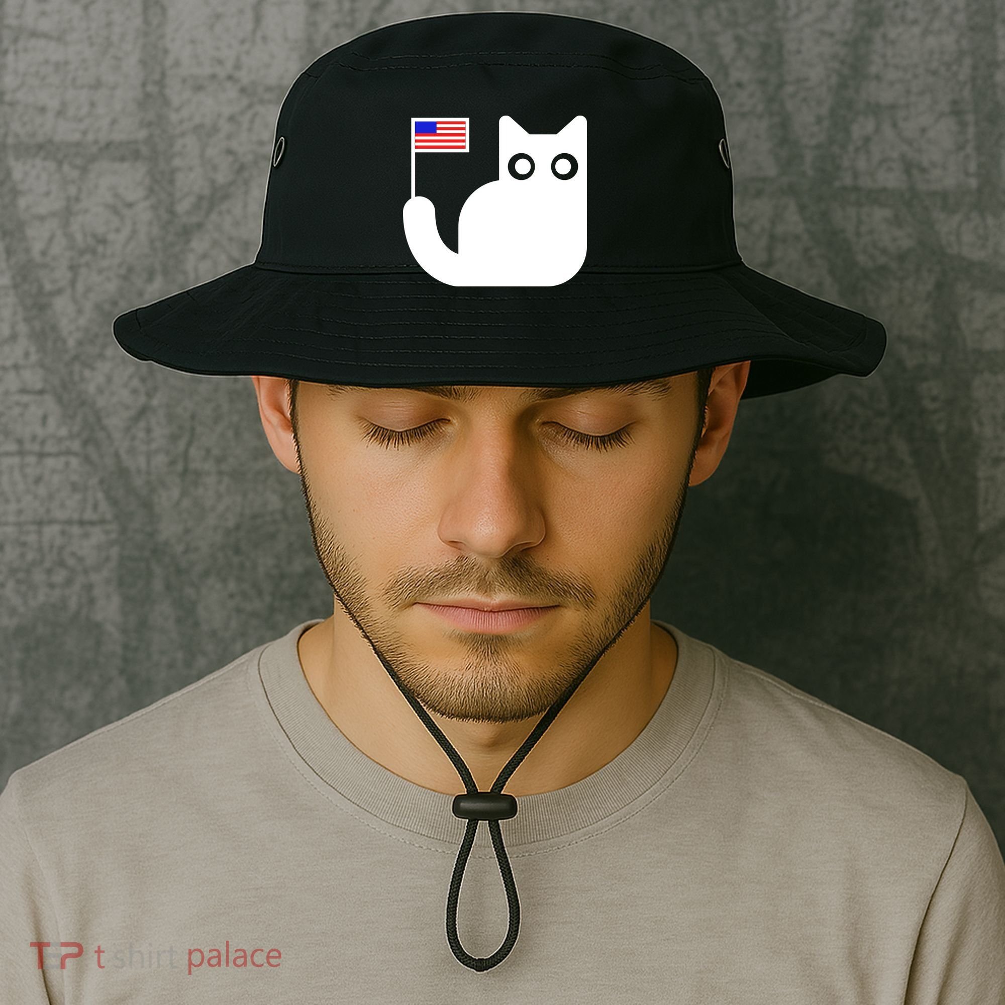 Cute Cat USA Tail Flag Bucket Hat