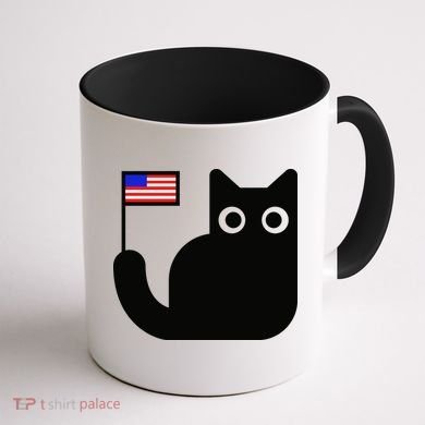 Cute Cat USA Tail Flag Coffee Mug back