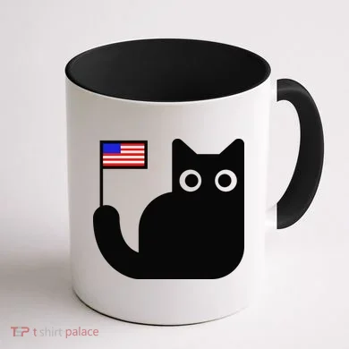 Cute Cat USA Tail Flag Coffee Mug back