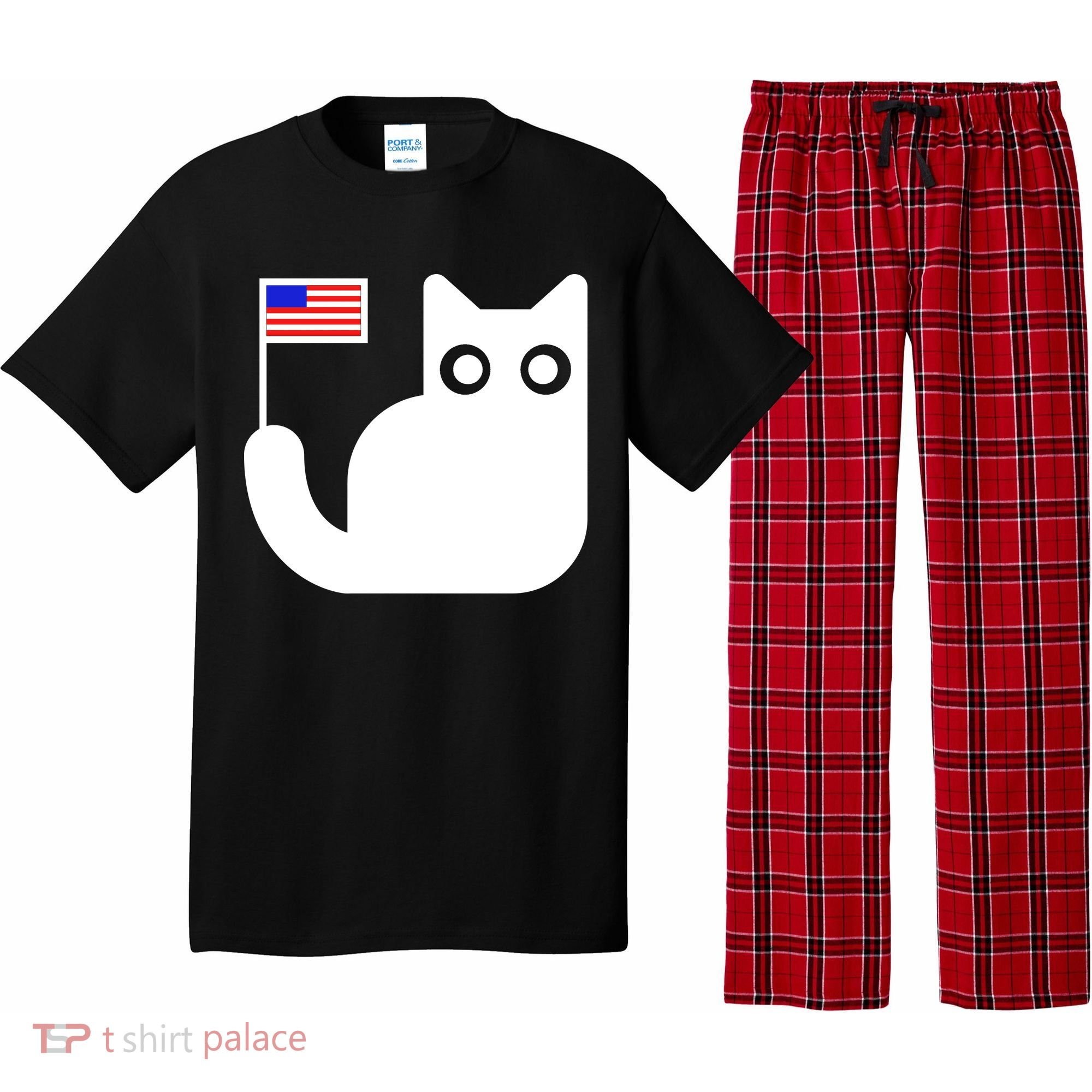 Cute Cat USA Tail Flag Pajama Set
