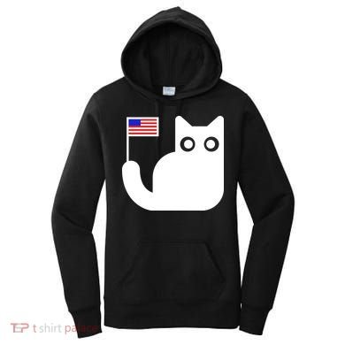 Cute Cat USA Tail Flag Women's Hoodie