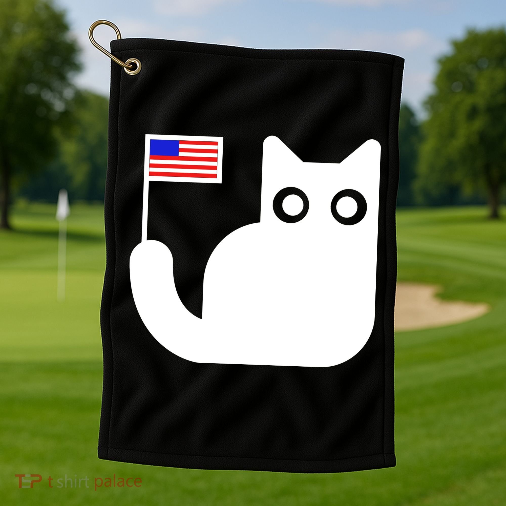 Cute Cat USA Tail Flag Golf Towel