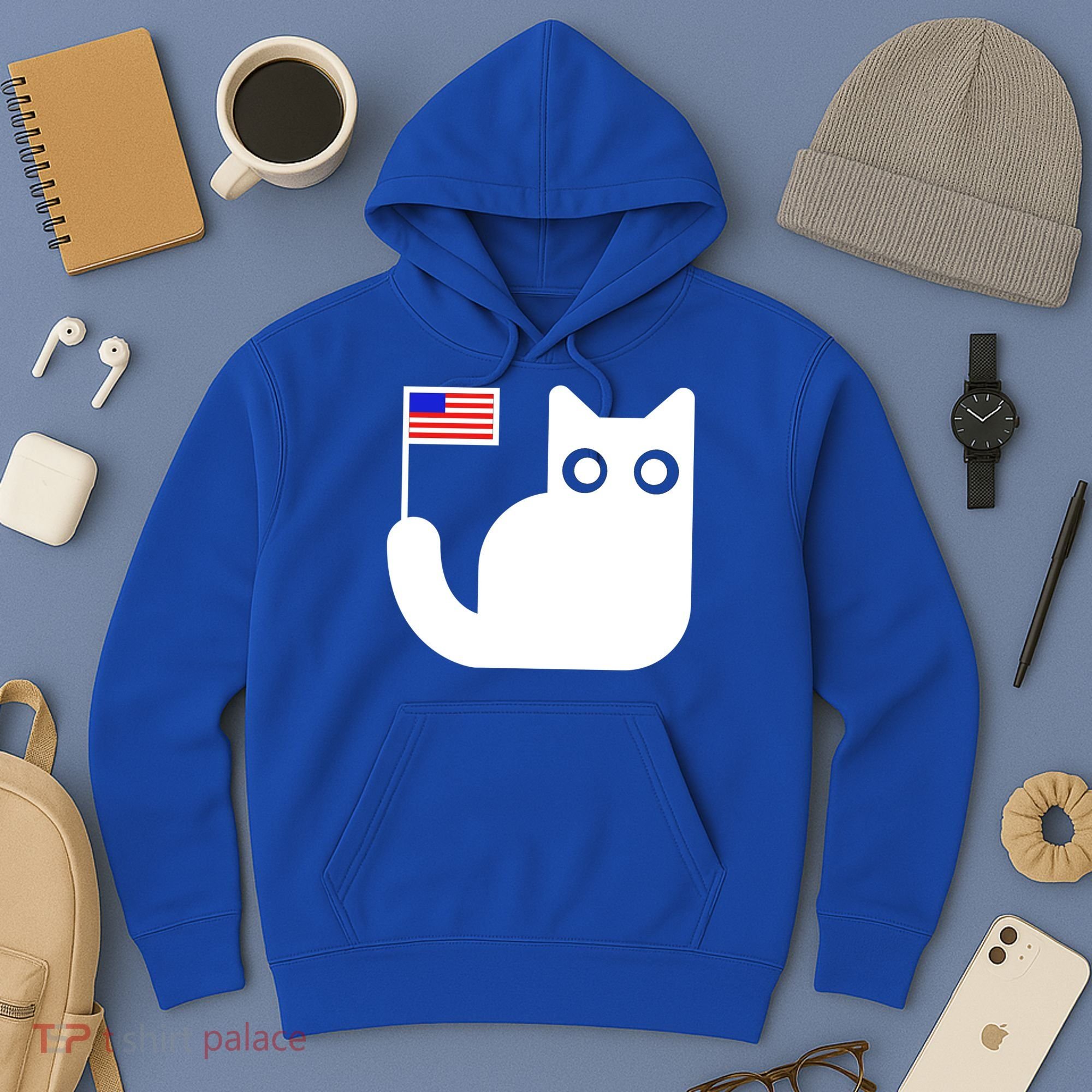 Cute Cat USA Tail Flag Hoodie